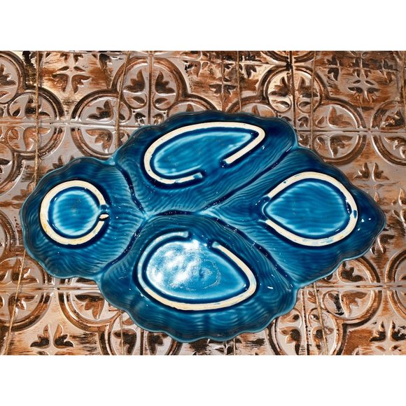 MCM California Pottery 4 Section Candy/Nut Dish Blues and Greens - Picture 2 of 5